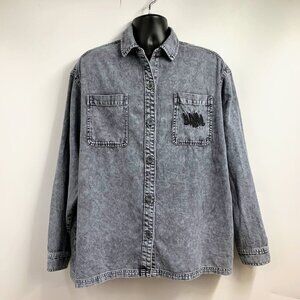 Empyre Woman's Akrin Grey Mineral Wash Long Sleeve Button Up Shirt Size XL